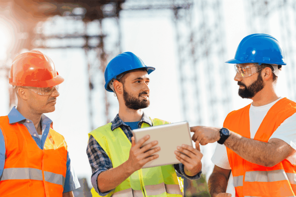engineers looking at construction management software