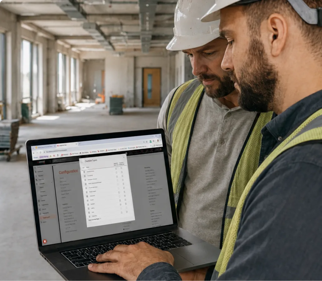 redteam financial management and closeout - commercial construction management software - two general contractors reviewing financials on jobsite