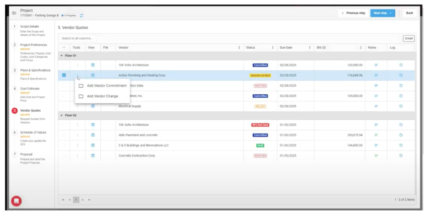 Vendor quotes updates in RedTeam Flex